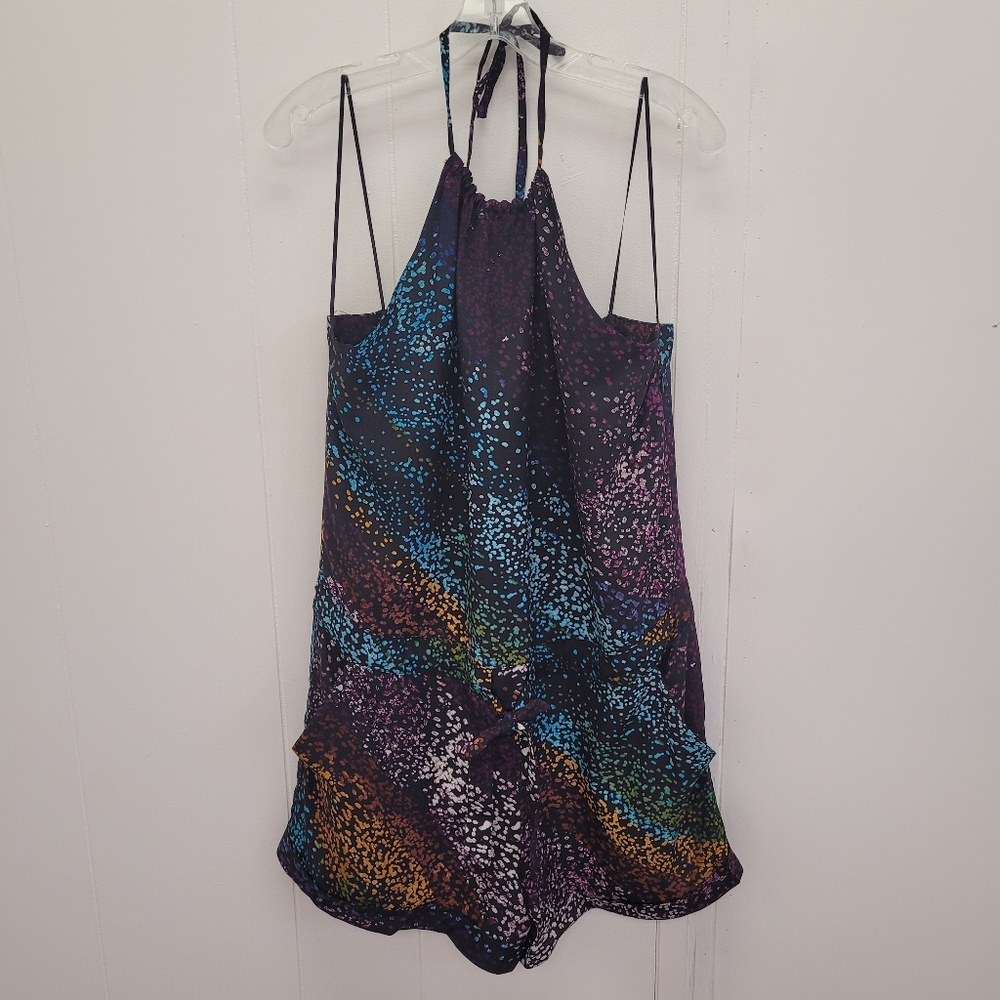 Matty M Tie Neck Halter Silk Romper